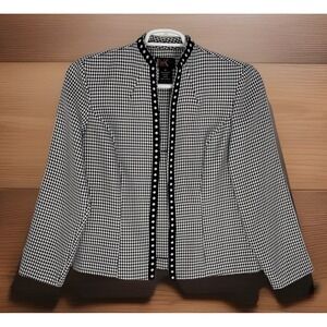 R&K Original Vint.Professional Women's Blazer Black Houndstooth Sz 10 Open Front